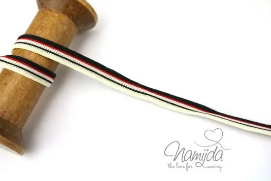 1 MTR. STRIPES BAND – CREME/SCHWARZ/ROT – 1cm Sonderangebot