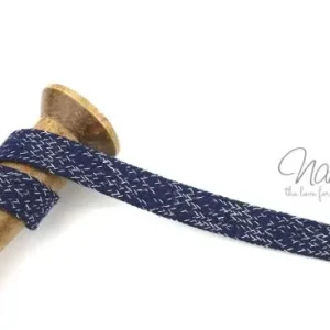 Sonderaktion 1 MTR. KORDEL Flach - Jeans/WeiSS MELIERT - 2cm