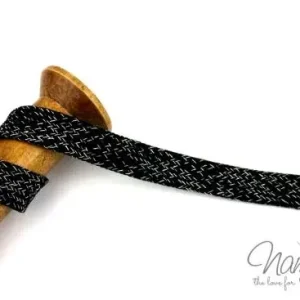 1 MTR. KORDEL Flach - SCHWARZ/WeiSS MELIERT - 2cm Rabatt