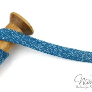 1 MTR. KORDEL Flach - PETROL/WeiSS MELIERT - 2cm Direktkauf