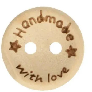 1 Stück HANDMADE WITH LoVE STERN - HOLZKNOPF - 15mm Handgefertigt