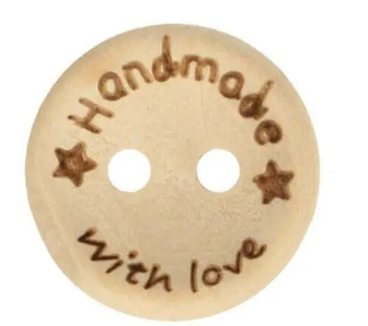 1 Stück HANDMADE WITH LoVE STERN – HOLZKNOPF – 15mm Handgefertigt