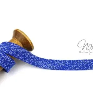 1 MTR. KORDEL Flach - Royal BLau/WeiSS MELIERT - 2cm Expressversand