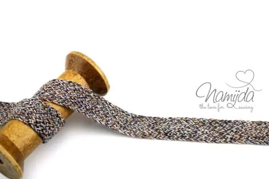 Abverkauf 1 MTR. MULTICOLOUR Kordel – SAND/DuNKELBLau – 2cm – flach