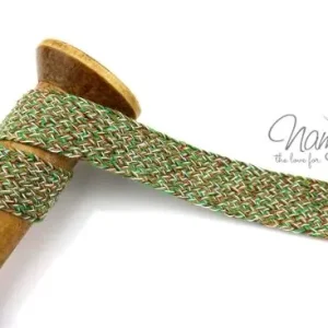 Heißes Angebot 1 MTR. MULTICOLOUR Kordel - GRüN/BRauN - 2cm - flach