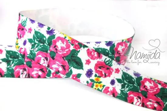 Gleich Bestellen 1 MTR. FLoWERS II Gummiband 40mm – PiNK-GRüN