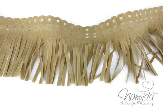 1Mtr. ♥XL Kunstleder Fransenband BEIGE – 9cm ♥ Hochwertig