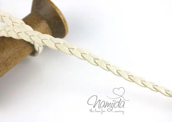 1Mtr. ♥ Geflochtenes XL Kunstlederband NATUR WeiSS – 1cm ♥ Wochenendangebot