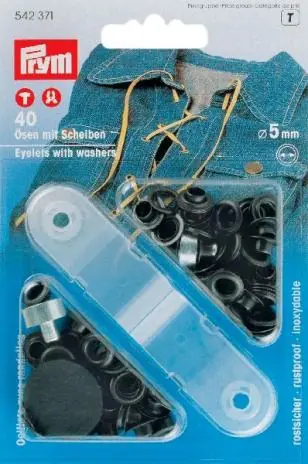 40 PRYM Ösen mit Scheiben – EYELETS – 5mm – Schwarz 542371 Direkt Vom Hersteller