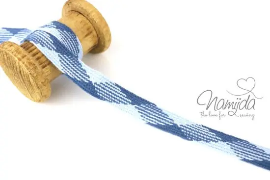1 MTR. ♥ KARO Kordel HeLLBLau/BLau – 2cm – flach ♥ Aktuell