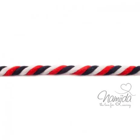 1 MTR. ♥ XXL Gedrehte Hoodie BLAU/WeiSS/ROT meliert – 12mm ♥ Preis Gesenkt