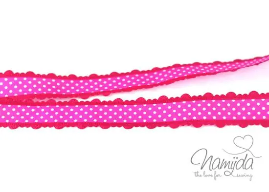 1Mtr. ♥DekoBand mit Spitze – gepunktet – Pink – 2,5cm♥ Nur Heute