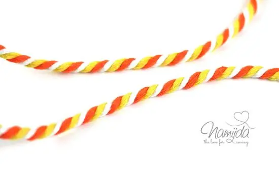 Abverkauf 1 MTR. ♥ Gedrehte Hoodie Kordel Orange/Gelb/Weiss – 6mm ♥