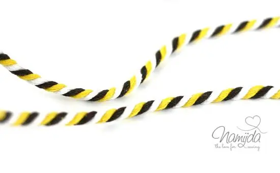 Echt 1 MTR. ♥ Gedrehte Hoodie Kordel Braun/Gelb/ Weiss – 6mm ♥