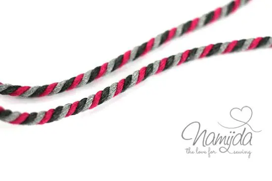 1 MTR. ♥ Gedrehte Hoodie Kordel Pink/Grau – 6mm ♥ Saisonangebot