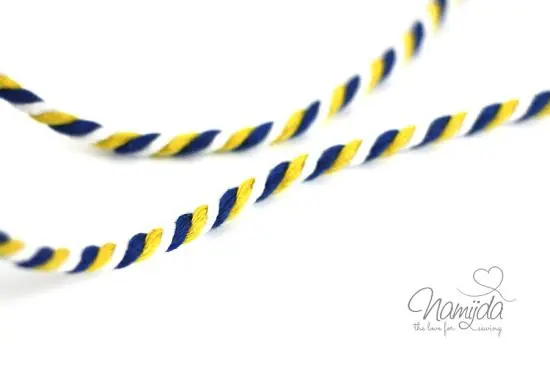 1 MTR. ♥ Gedrehte Hoodie Kordel Blau/Gelb/Weiss – 6mm ♥ Super-Preis