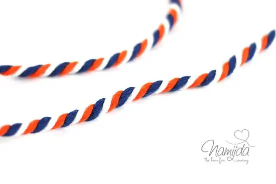 1 MTR. ♥ Gedrehte Hoodie Kordel Blau/Weiss/Orange – 6mm ♥ Kostenfreie Lieferung