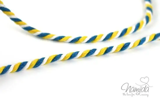 1 MTR. ♥ Gedrehte Hoodie Kordel Aqua/Weiss/Gelb – 6mm ♥ Top-Preis
