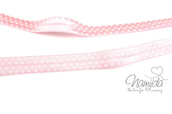 1 MTR. ♥ Elastisches Einfassband – Rosa – Falzgummi – Pünktchen ♥ Nur Heute