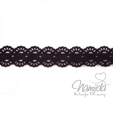 1Mtr. ♥ Kunstlederband Blümchen Schwarz ♥ Letzte Chance