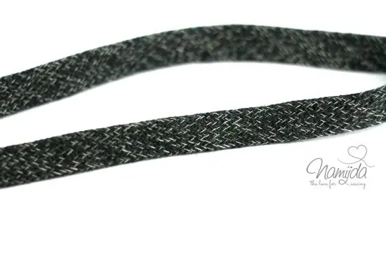 1 MTR. ♥ Kordel, Band – flach – Dunkelgrau meliert – 1,5 cm♥ Mengenrabatt