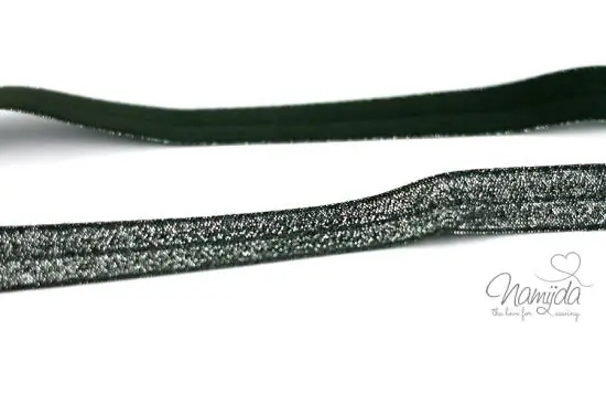 1 MTR. ♥ Elastisches Einfassband – GLITTER Dunkel Grau – Falzgummi ♥ Exklusiv