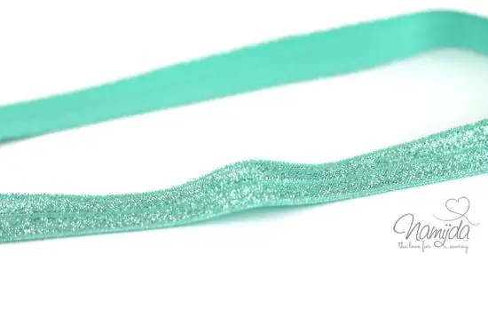1 MTR. ♥ Elastisches Einfassband – GLITTER Mint – Falzgummi ♥ Solange Der Vorrat Reicht