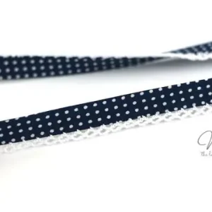 Weltweiter Versand 1 MTR. ♥SCHRÄGBAND - Häkelborte - Pünktchen Dunkelblau ♥