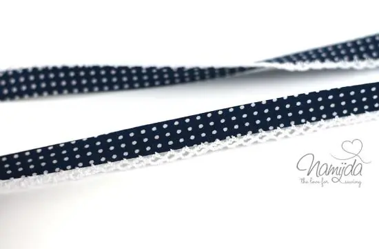 Weltweiter Versand 1 MTR. ♥SCHRÄGBAND – Häkelborte – Pünktchen Dunkelblau ♥