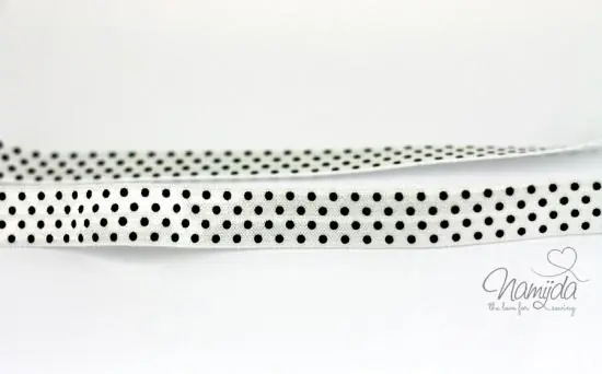 Meistverkauft 1 MTR. ♥ Elastisches Einfassband – Falzgummi – Pünktchen -Weiss / Schwarz ♥