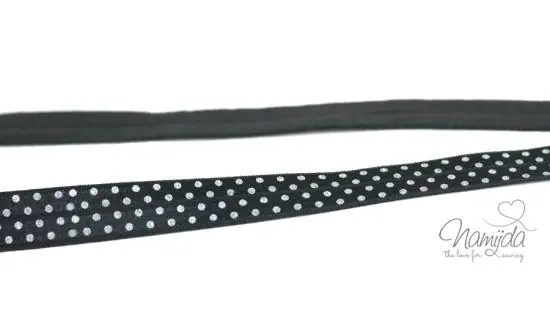 1 MTR. ♥ Elastisches Einfassband – Dunkel Grau – Falzgummi – Pünktchen ♥ Geprüft