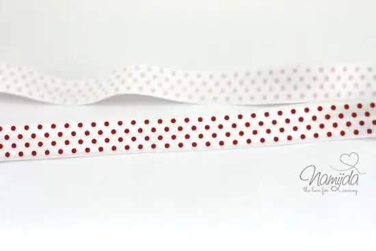1 MTR. ♥ Elastisches Einfassband – Weiss / Rot- Falzgummi – Pünktchen ♥ Solange Der Vorrat Reicht