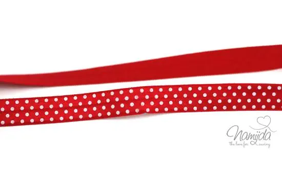 Handgefertigt 1 MTR. ♥ Elastisches Einfassband – Rot – Falzgummi – Pünktchen ♥