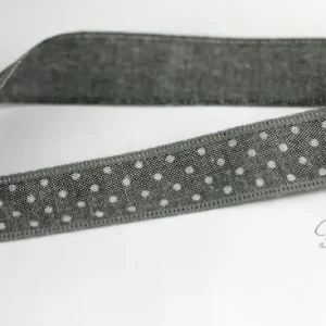 Geld-Zurück-Garantie 1 MTR. ♥Jeans Band mit Spitze / gepunktet / Grau 25mm♥