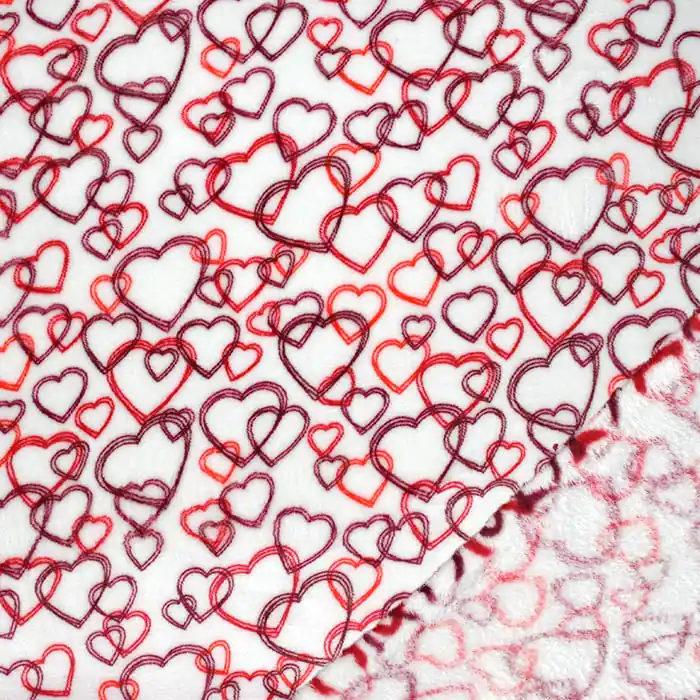 Neue Kollektion Velours coral, beidseitig, Herzen, 22001-14, weiß