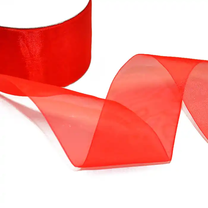 Band, Organza, 50 mm, 5034-25, rot Weltweiter Versand