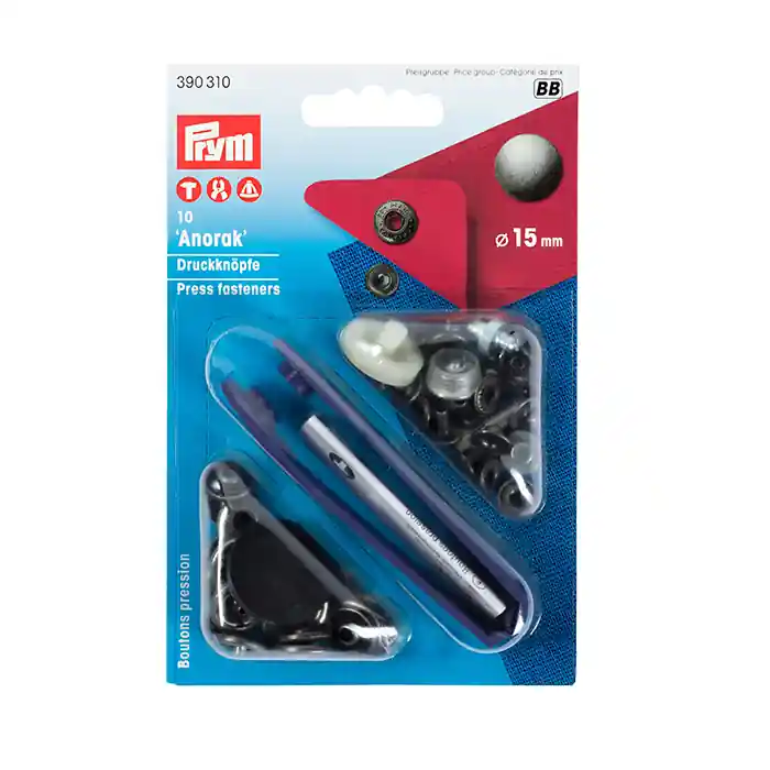 Handgefertigt Druckknöpfe Anorak, Prym, 390310, 15 mm, dunkelgrau