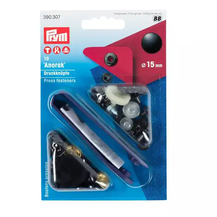 Kostenloser Rückversand Druckknöpfe Anorak, Prym, 390307, 15 mm, schwarz