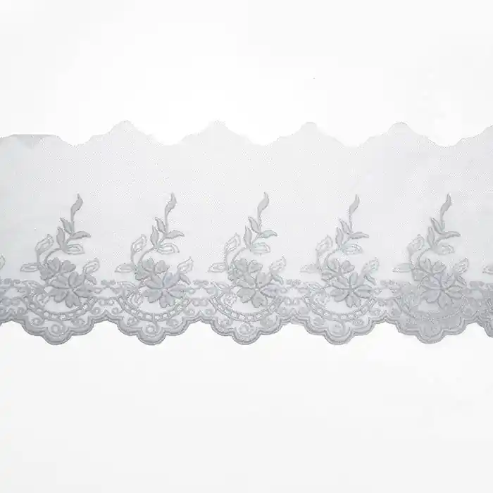 Spitze, gestickt, 85 mm, 19254-034, grau Solange Der Vorrat Reicht