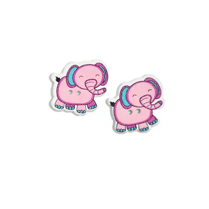 Geprüft Knopf, Holz, Elefant, 19303-013, rosa