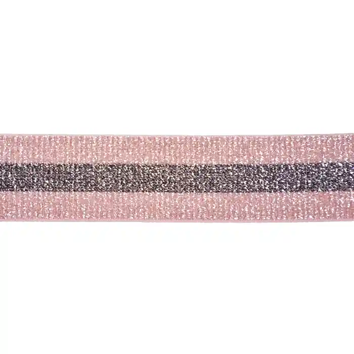 Elastikband, dekorativ, 40 mm, 20490-006, silber-rosa Markenware