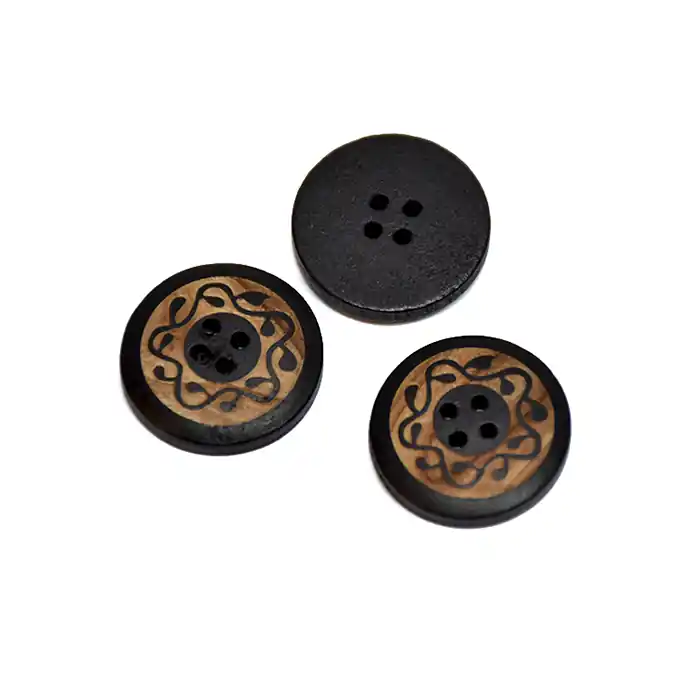 Knopf, Holz, Druck, 25mm, 20448-002, schwarz Zertifiziert
