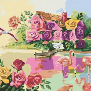 Heute Kaufen Diamond painting - FLAMINGOS AM HAUS DER ROSEN (D. RUSTY RUST)