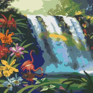 Neu Im Sortiment Diamond painting - FLAMINGO AM WASSERFALL (D. RUSTY RUST)