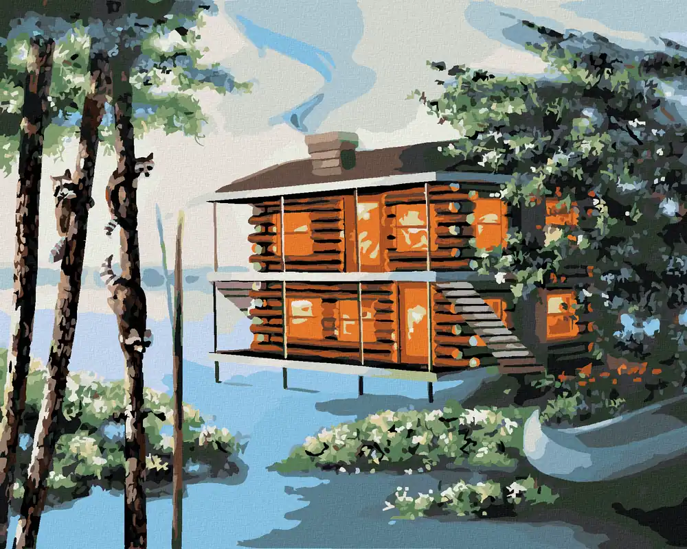 Direktkauf Diamond painting – BLOCKHAUS AM WASSER (D. RUSTY RUST)