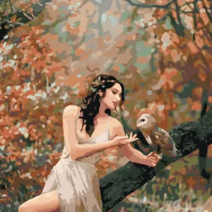 Neuheit Diamond painting - MÄRCHENHAFTES MÄDCHEN MIT EULE IM WALD