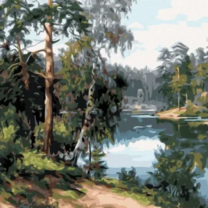 Diamond painting - BLICK AUF DEN SEE DURCH DIE BÄUME Gratis Versand