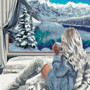 Diamond painting - GEMÜTLICHER BLICK AUF DEN SCHNEEBEDECKTEN SEE Sale