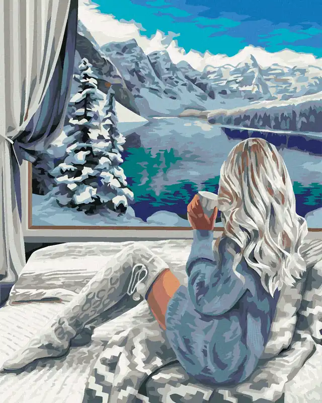 Diamond painting – GEMÜTLICHER BLICK AUF DEN SCHNEEBEDECKTEN SEE Sale