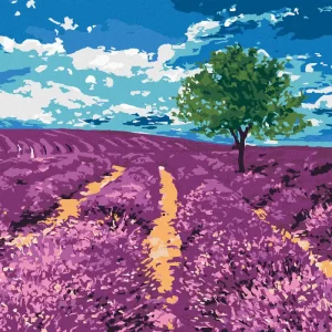 Diamond painting - LAVENDELFELD MIT EINEM BAUM Kostenloser Versand